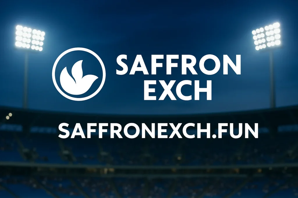 SaffronExch Cricket ID official branding on neutral league stadium background