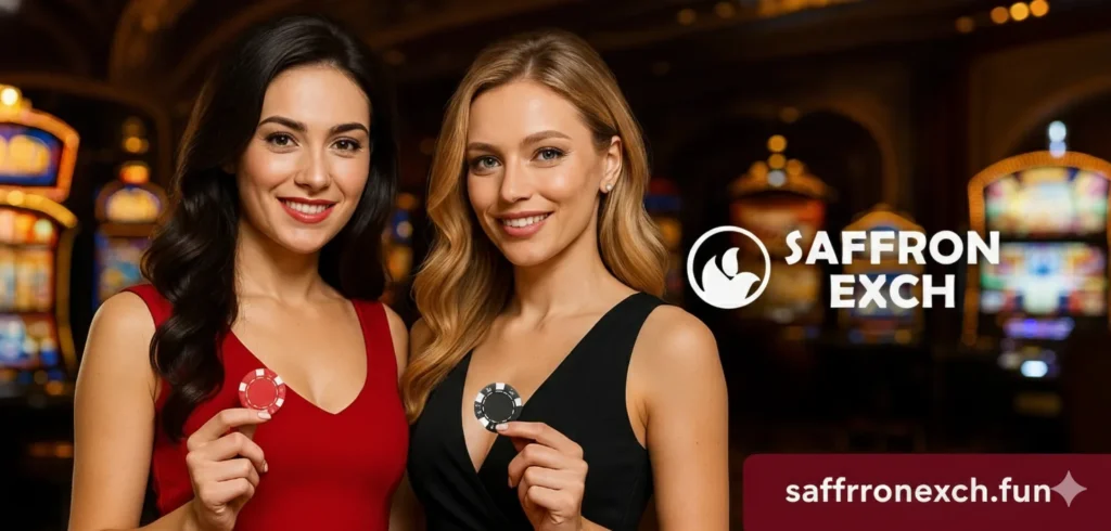 SaffronExch Cricket ID promotional image with branding and saffronexch.fun logo