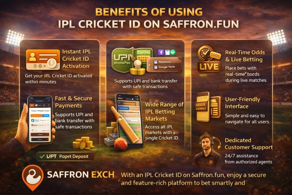 Benefits of using IPL Cricket ID on Saffron.fun with instant activation, secure payments and live IPL betting