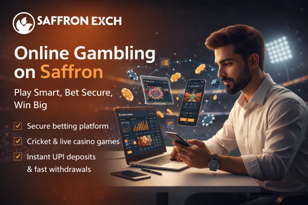 Online gambling on Saffron EXCH with live cricket betting, casino games and secure UPI deposits
