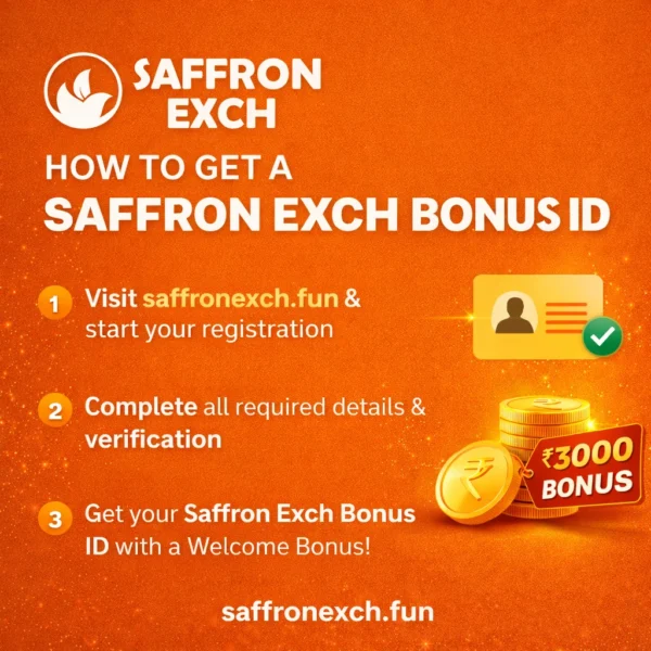 Saffron Exch Bonus ID registration steps showing how to get bonus on saffronexch.fun