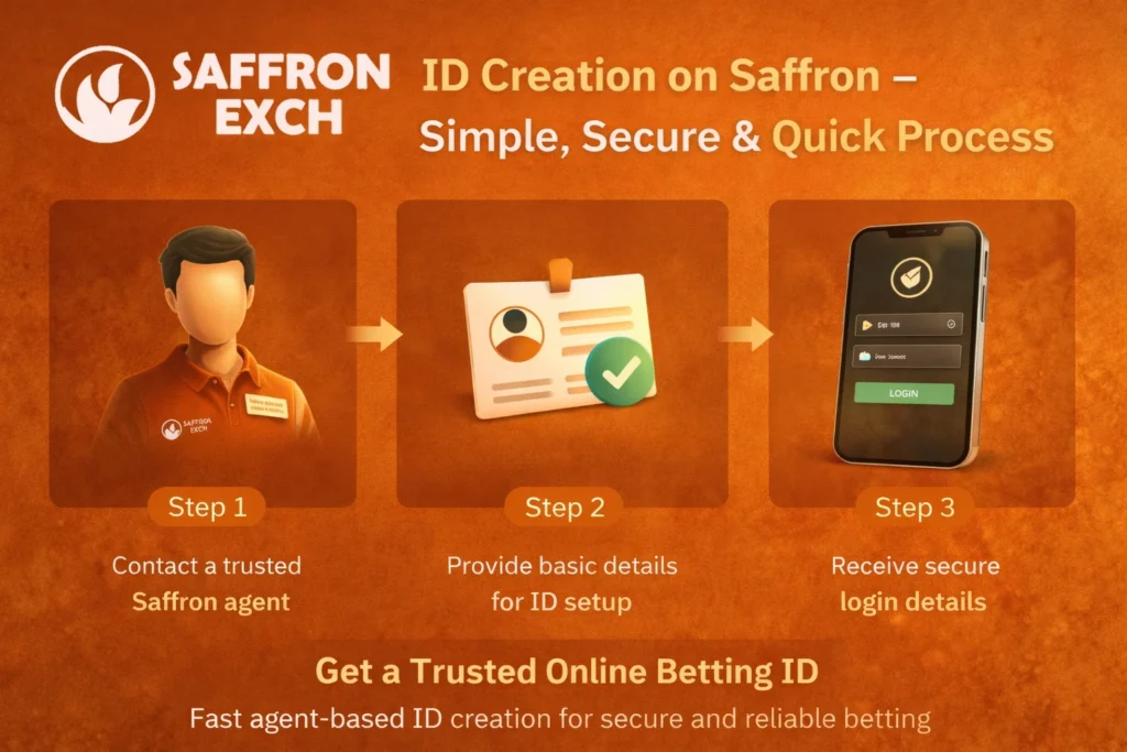 Saffron Exch ID creation process showing how to get a trusted online betting ID with secure agent verification and fast login setup in India