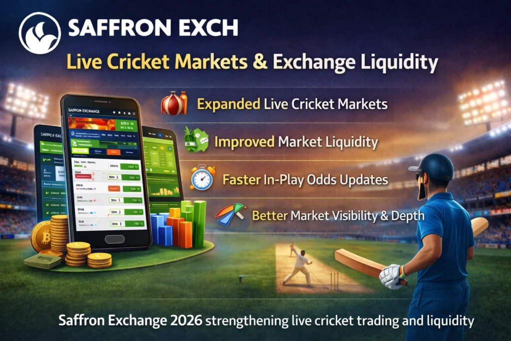 Saffron Exchange 2026 live cricket markets and exchange liquidity with faster in-play odds and improved market depth