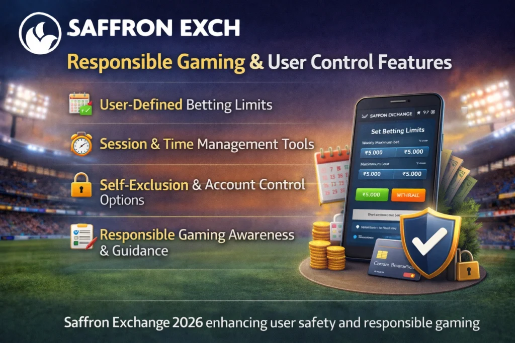 Saffron Exchange 2026 responsible gaming and user control features with betting limits and session management