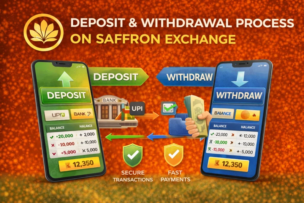 Deposit and withdrawal process on Saffron Exchange with UPI and bank transfer options