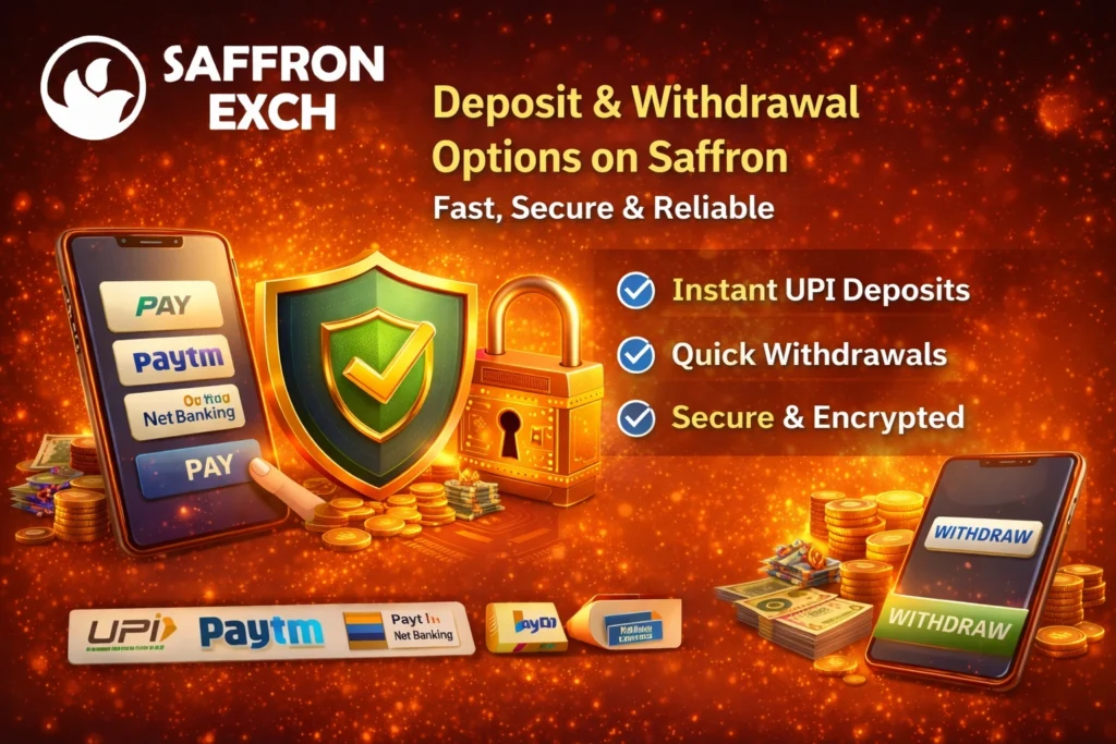Deposit and withdrawal options on Saffron best online casino with UPI and fast payouts