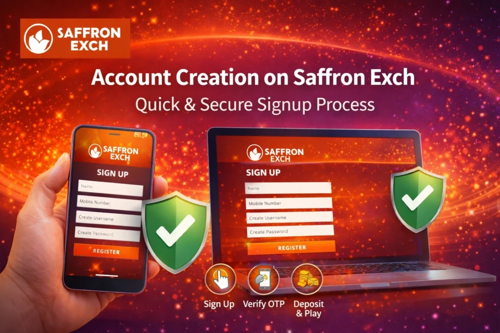Saffron Exch account creation process showing quick and secure signup for Indian players
