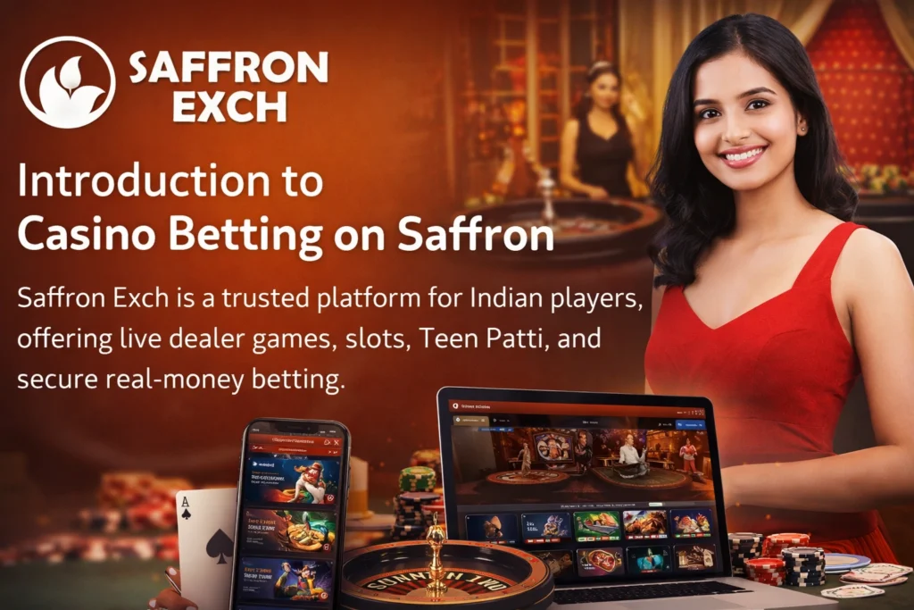 Casino betting on Saffron Exch with live dealer games, slots, Teen Patti, and secure online casino betting for Indian players