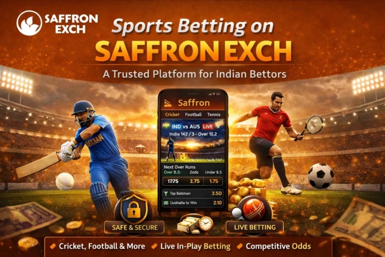 Saffron Exch sports betting platform showing live cricket betting, football and tennis markets with secure and fast withdrawals in India