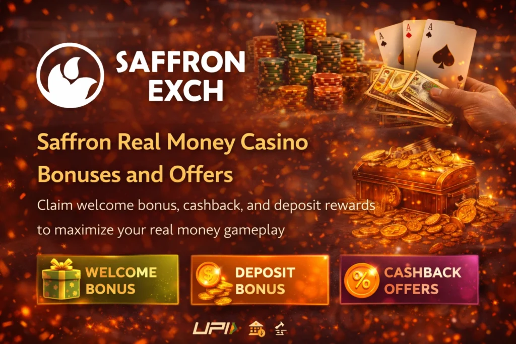 Saffron Real Money Casino bonuses and offers including welcome bonus, deposit bonus and cashback
