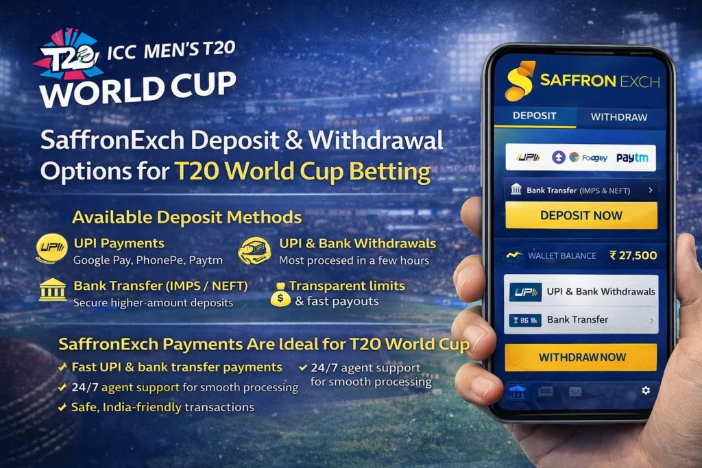 SaffronExch deposit and withdrawal options for T20 World Cup betting