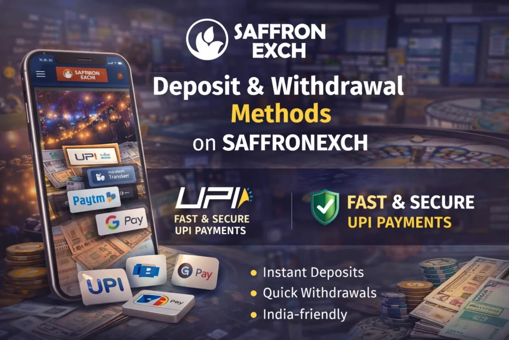 SaffronExch deposit and withdrawal methods with instant UPI, bank transfer, and secure online payments in India