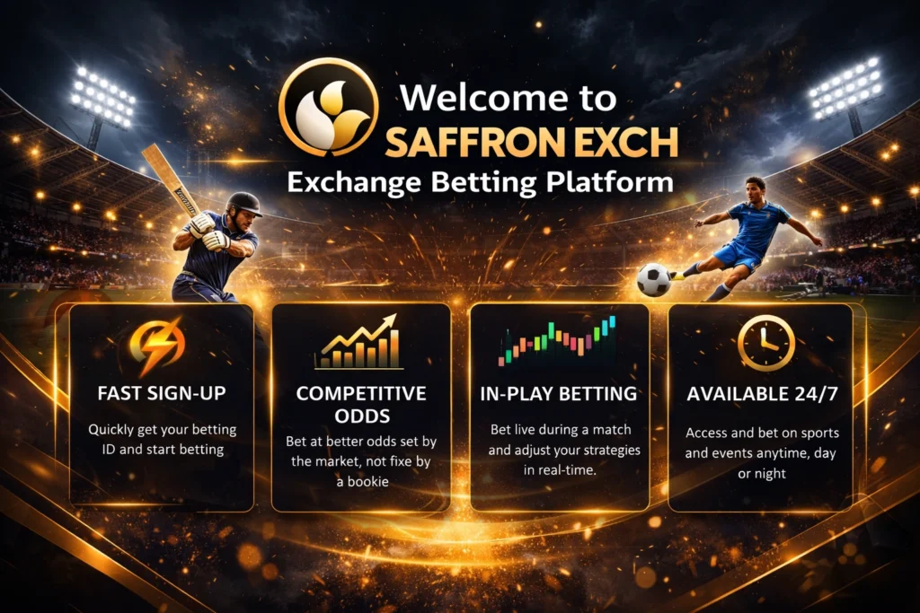 SaffronExch exchange betting features including fast signup competitive odds in-play betting and 24/7 access
