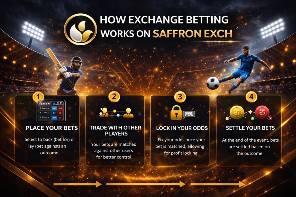 How exchange betting works on SaffronExch step by step including back lay betting and trade process