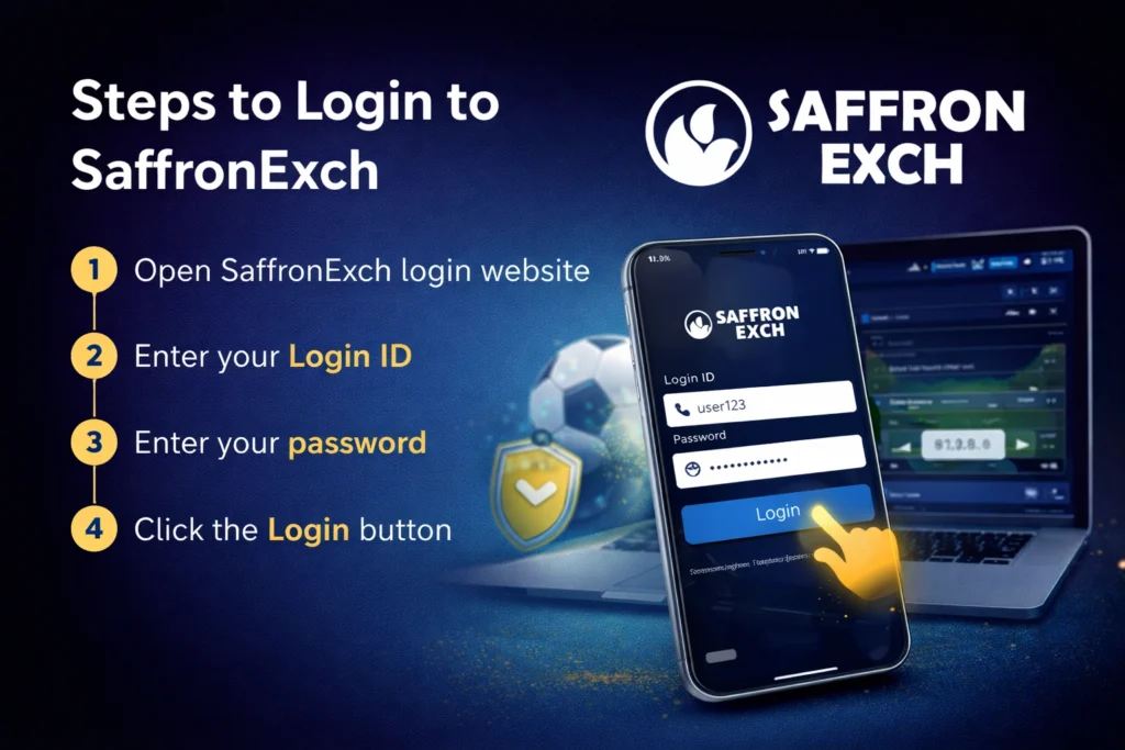 Steps to login to SaffronExch using login ID and password on the betting dashboard